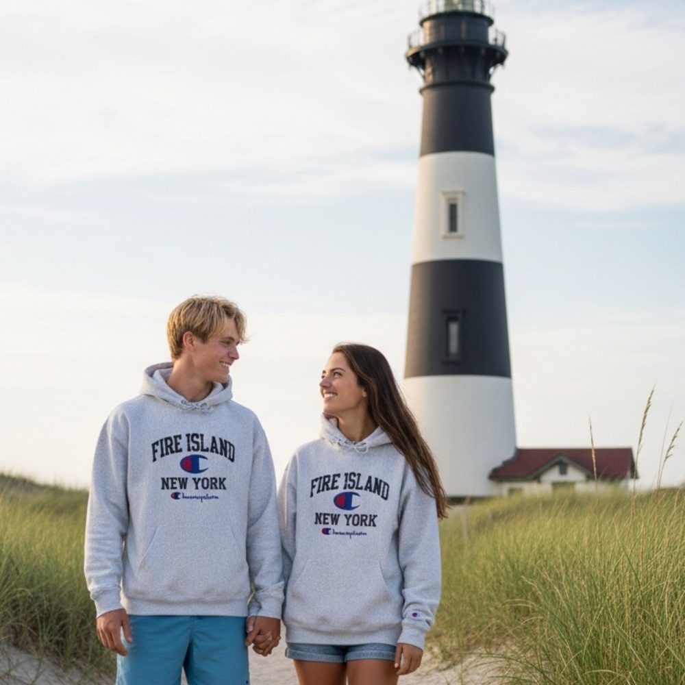 Champion Gray Fire Island New York Hoodie unisex